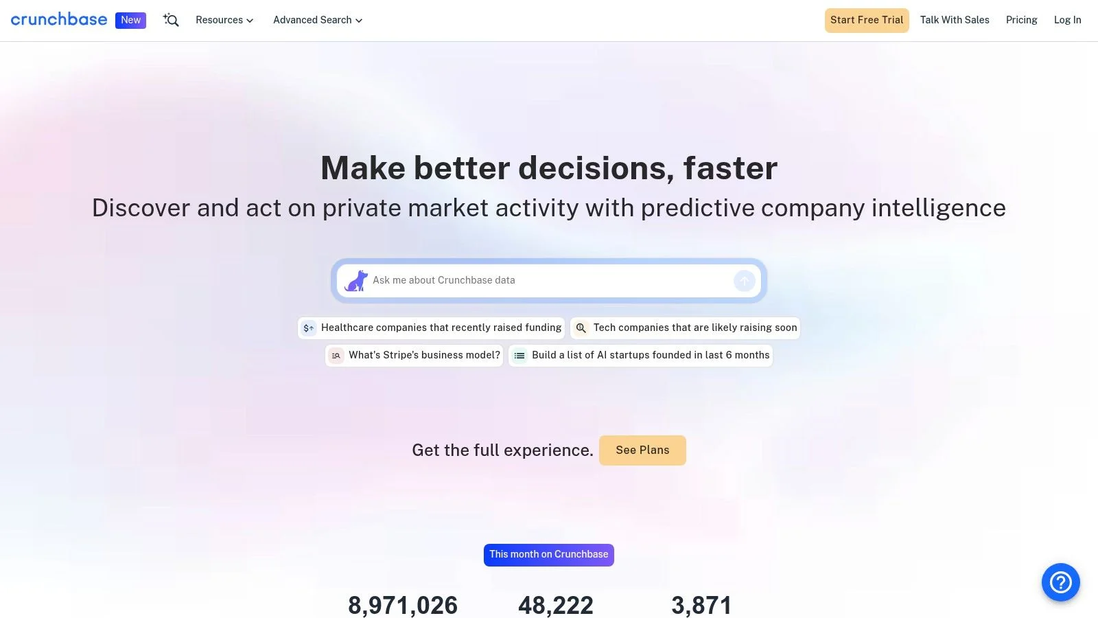 Crunchbase Pro company intelligence platform showing funding rounds and growth signals