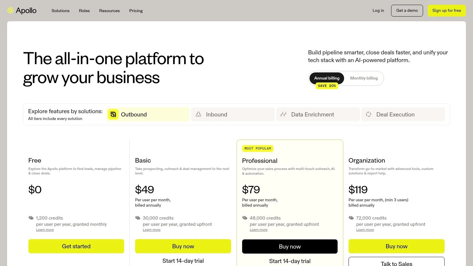 Apollo.io sales prospecting platform showing contact database and sequence builder