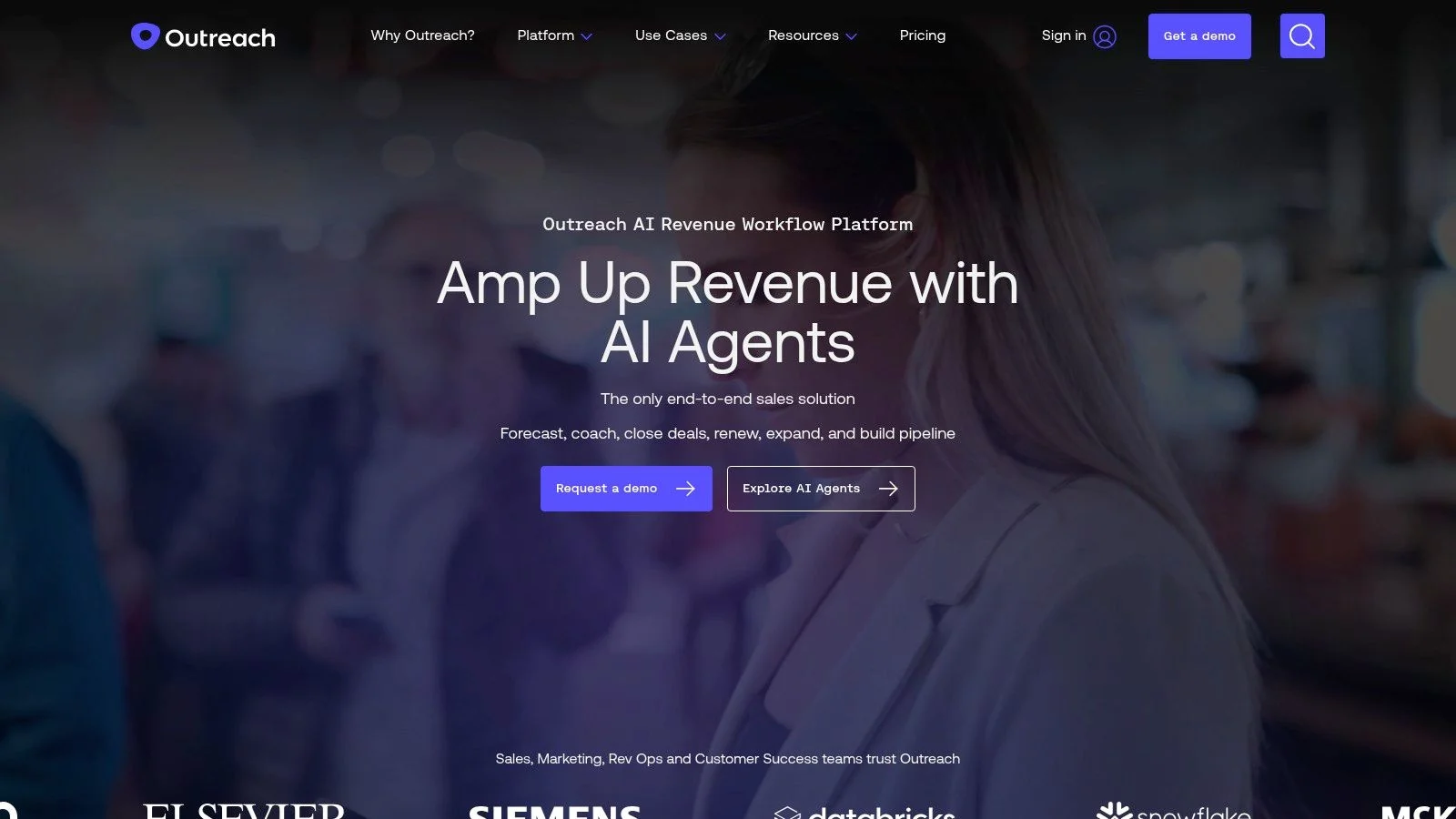 Outreach sales engagement platform showing multi-channel prospecting sequences and analytics