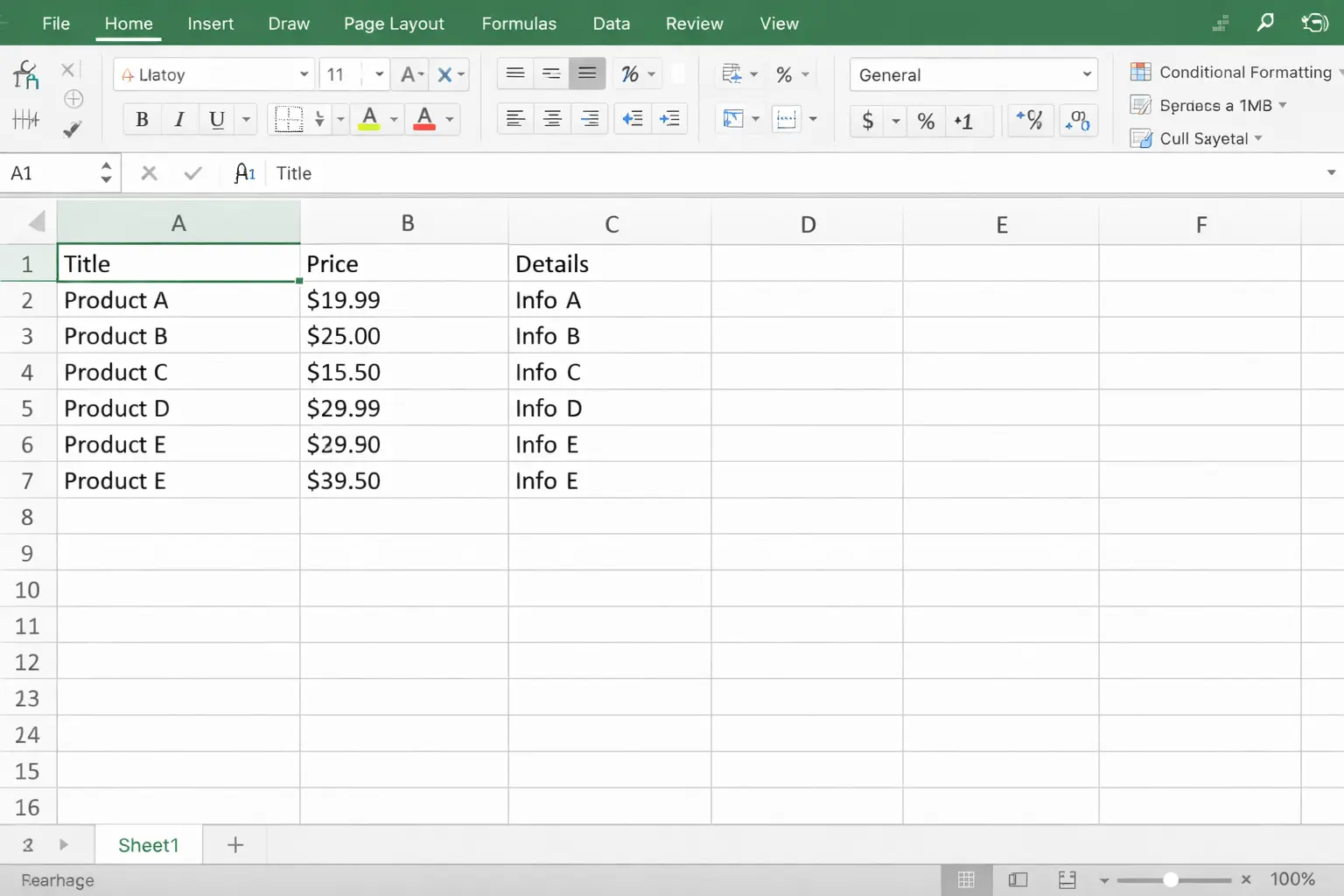 Export website data to CSV file opened in Excel showing structured rows and columns