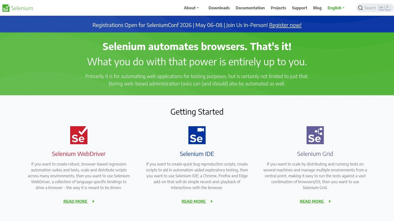 Selenium free web scraping tool homepage showing cross-browser automation capabilities