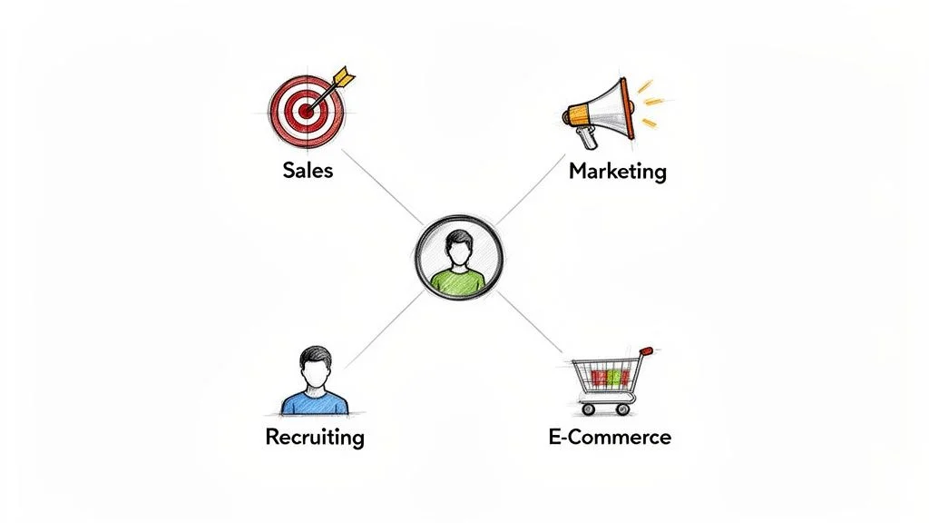 Data enrichment connected to sales, marketing, recruiting, and e-commerce departments